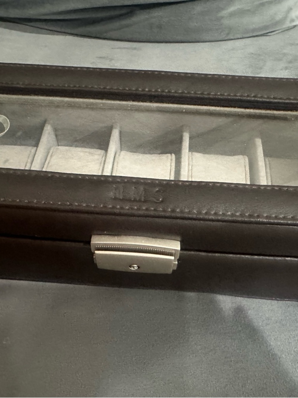 Brown Leather Watch Storage Case with Glass Top - NMS stamped